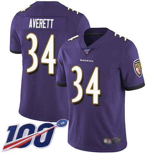 Baltimore Ravens Limited Purple Men Anthony Averett Home Jersey NFL Football #34 100th Season Vapor Untouchable->women nfl jersey->Women Jersey